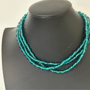 Vintage Antique blue glass beaded necklace with metal flower closure